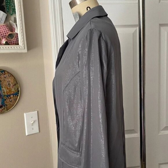 FOREVER 21 Gray SILVER matte Metallic Satin Blazer Slinky Jacket *SMALL* - Picture 4 of 6